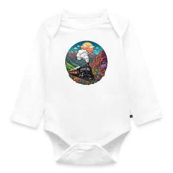 Nostalgic Railway Train of Smoking Locomotive - Organic Longsleeve Baby Bodysuit - white - Front