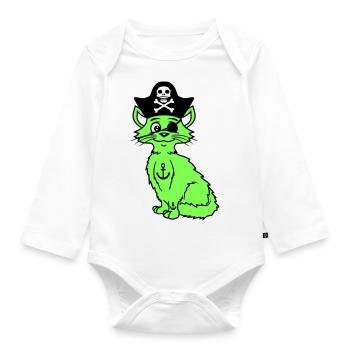 Mignon Pirate Chats Buccaneer Oeil Patch Chapeau Costume - Body Bébé bio manches longues - blanc - Devant