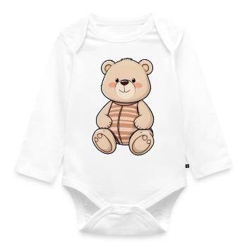 Kuscheliger Teddybär mit gestreiftem Shirt - Baby Bio-Langarm-Body - Weiß - Vorne