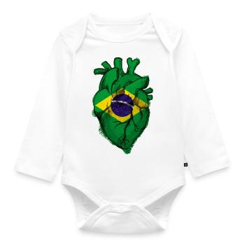 Drapeau du Cœur du Brésil Gratuit - Montrez de l’amour pour le Brésil - Body Bébé bio manches longues - blanc - Devant