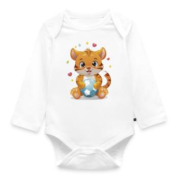 Tigerinchen mit Ball - Baby Bio-Langarm-Body - Weiß - Vorne