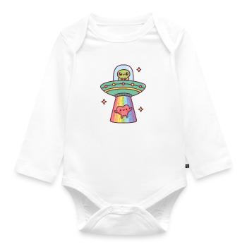 Lustiges Alien-UFO entführt süßes Herz - Baby Bio-Langarm-Body - Weiß - Vorne