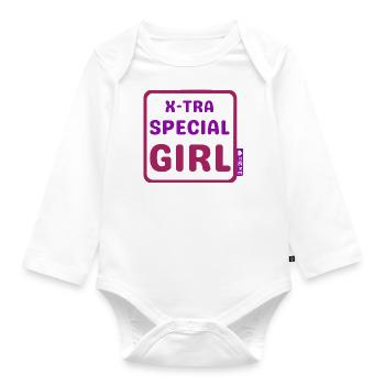 Down Syndrome Design - X-tra special girl - Organic Longsleeve Baby Bodysuit - white - Front