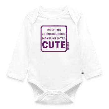 Down Syndrom - X-tra Cute - malve - Baby Bio-Langarm-Body - Weiß - Vorne