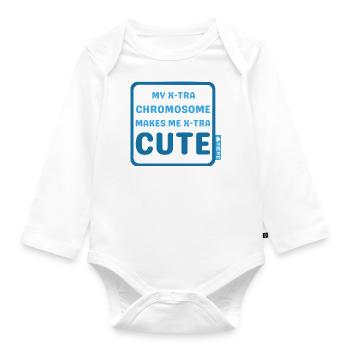 Down Syndrom - X-tra cute - petrol - Baby Bio-Langarm-Body - Weiß - Vorne