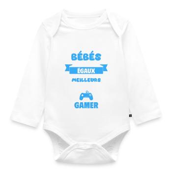 Bébé,Papa gamer,Geek,Gamer,Gaming,cadeau naissance - Body Bébé bio manches longues - blanc - Devant