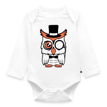 Sir Owl Top Hat Monocle Glasses Rich Mr. - Organic Longsleeve Baby Bodysuit - white - Front