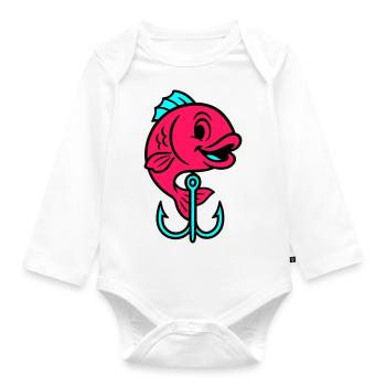 Fish Fish Hook Comic - Organic Longsleeve Baby Bodysuit - white - Front