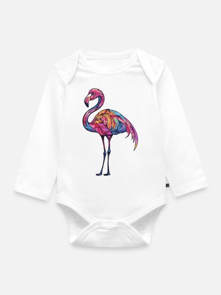 Flamingo Bunt - Baby Bio-Langarm-Body - Weiß