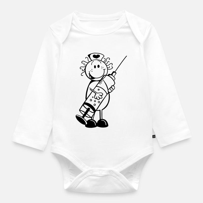 Krankenschwester Strichmännchen - Geschenk - Baby Bio-Langarm-Body - Weiß
