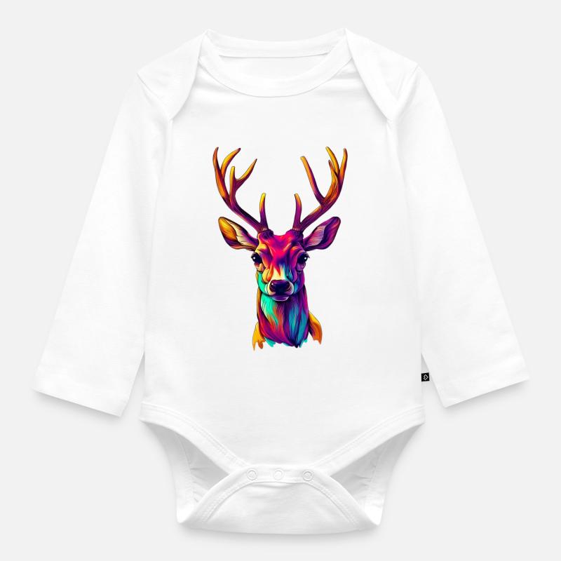 Cerf - Body Bébé bio manches longues - blanc