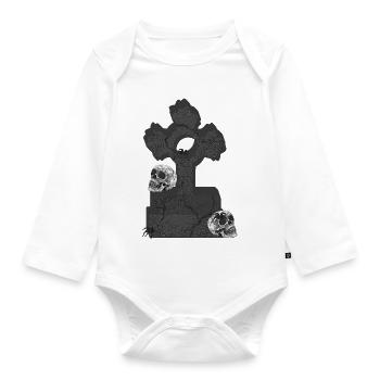 Grabstein mit Schädelmotiv, Gothickreuz - Baby Bio-Langarm-Body - Weiß - Vorne