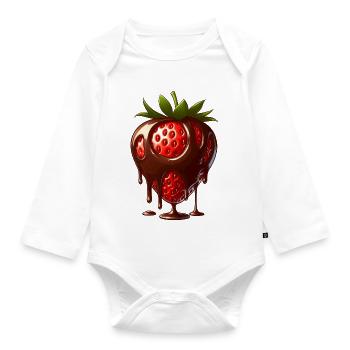 Erdbeere mit Schokolade süße Leckerei Nachtisch - Baby Bio-Langarm-Body - Weiß - Vorne