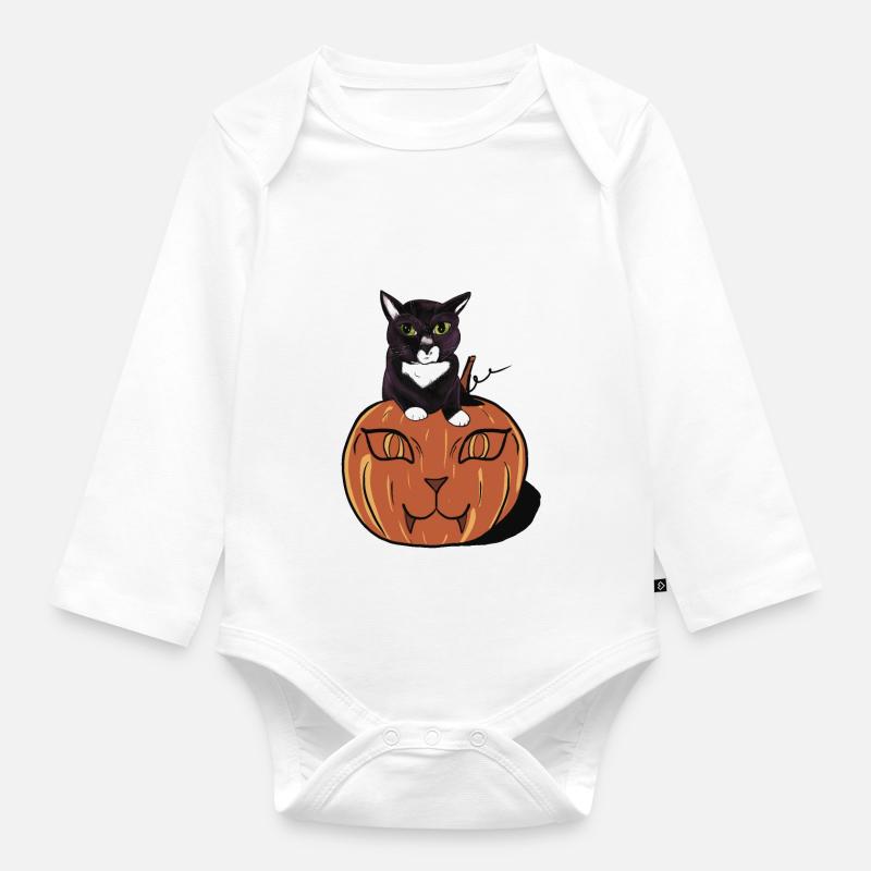 Halloween Schwarze Katze - Baby Bio-Langarm-Body - Weiß