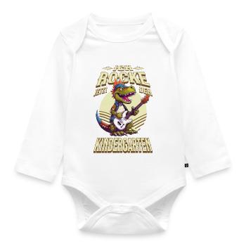 Kindergarten Kita Dinosaurier Gitarre Rock Musik - Baby Bio-Langarm-Body - Weiß - Vorne