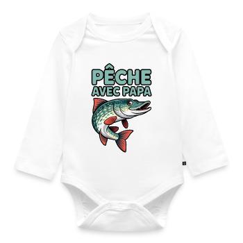 Fish caught with dad - Organic Longsleeve Baby Bodysuit - white - Front