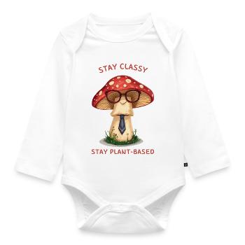 Stay Classy – Nostalgic Mushroom Design - Organic Longsleeve Baby Bodysuit - white - Front