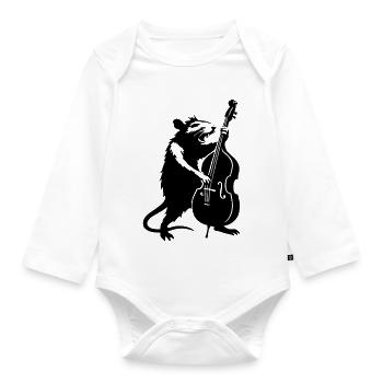 Bear with Cello Monochrome - Organic Longsleeve Baby Bodysuit - white - Front