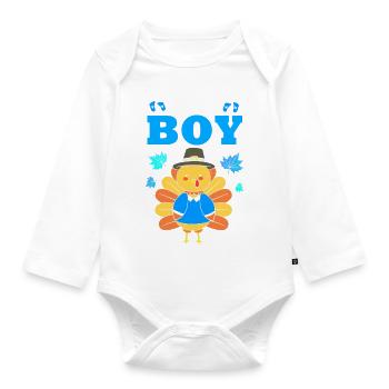 Thanksgiving Gender Reveal Werdende Mutter - Baby Bio-Langarm-Body - Weiß - Vorne