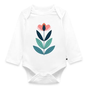 Geometric Modern Flower Illustration - Organic Longsleeve Baby Bodysuit - white - Front