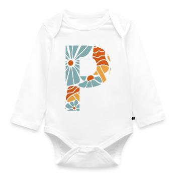 Buchstabe p groovige Blumen Geschenkidee - Baby Bio-Langarm-Body - Weiß - Vorne