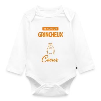 Coeur orange sur noir - Body Bébé bio manches longues - blanc - Devant
