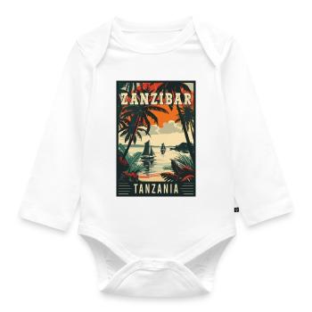 Tropical Zanzibar in Tanzania Vintage Travel Art - Organic Longsleeve Baby Bodysuit - white - Front