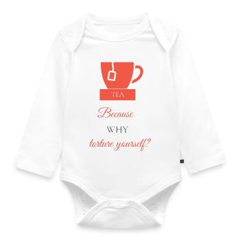 TEA-RIFFIC (Bright Red + Grey) - Organic Longsleeve Baby Bodysuit - white - Front