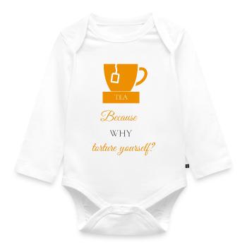 TEA-RIFFIC (Orange + Grey) - Organic Longsleeve Baby Bodysuit - white - Front