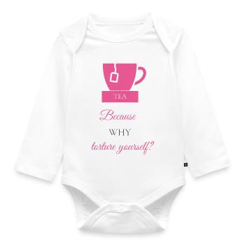 TEA-RIFFIC (Pink + Grey) - Organic Longsleeve Baby Bodysuit - white - Front