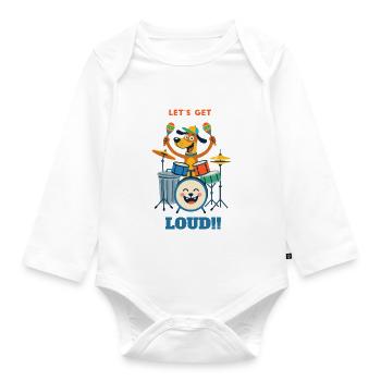 Drumming Dog on Stage - Organic Longsleeve Baby Bodysuit - white - Front
