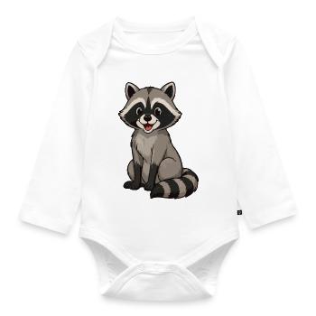 Cheerful raccoon cartoon motif - Organic Longsleeve Baby Bodysuit - white - Front