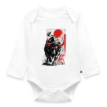 Stier Bulle Anime Manga Japanischer Stil - Baby Bio-Langarm-Body - Weiß - Vorne