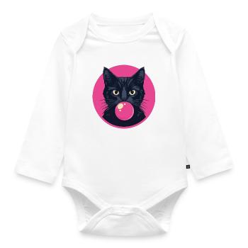 Katze Kaugummi - Baby Bio-Langarm-Body - Weiß - Vorne