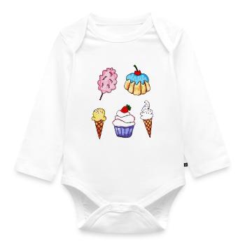 Bonbons / Bonbons / Cupcake / Cornet de crème glac - Body Bébé bio manches longues - blanc - Devant