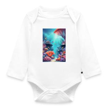 Colorful coral reefs - Organic Longsleeve Baby Bodysuit - white - Front