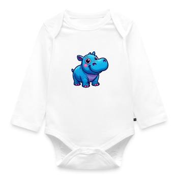 Süßes Blaues Cartoon Nilpferd Lächelt - Baby Bio-Langarm-Body - Weiß - Vorne