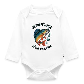 Pêche avec papa, aventures avec papa - Body Bébé bio manches longues - blanc - Devant