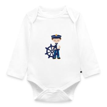 Matrose Cartoon Kind - Baby Bio-Langarm-Body - Weiß - Vorne