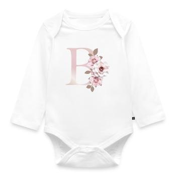 B Buchstabe mit Blumen 3D - Baby Bio-Langarm-Body - Weiß - Vorne