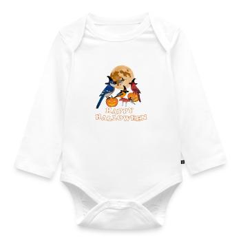 Cardinal Oriole Halloween Pumpkin Moon Bird - Organic Longsleeve Baby Bodysuit - white - Front