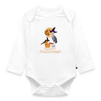 Shoebill Oriole Halloween Pumpkin Moon Bird - Organic Longsleeve Baby Bodysuit - white - Front