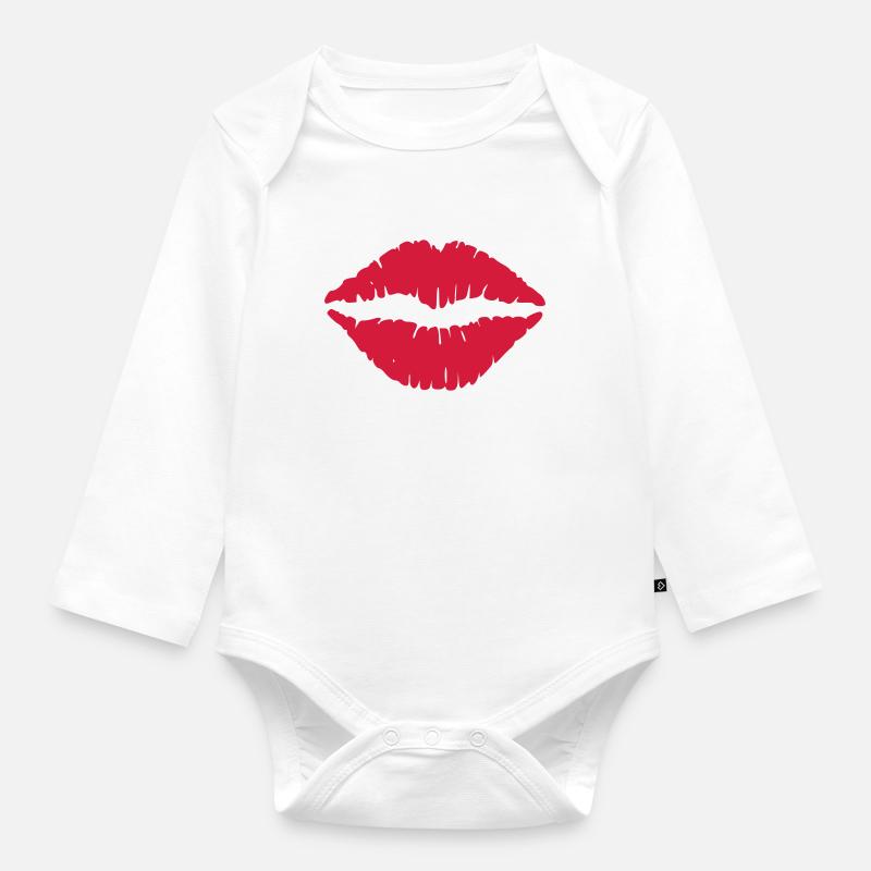 Lips - Organic Longsleeve Baby Bodysuit - white