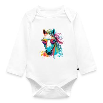 Pferd cool bunt Sonnenbrille - Baby Bio-Langarm-Body - Weiß - Vorne