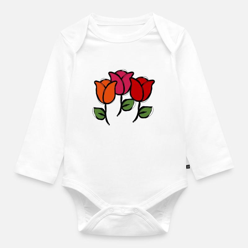 Blumen - Baby Bio-Langarm-Body - Weiß