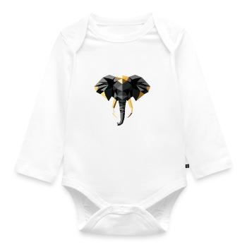 Elephant Low Poly Design - Organic Longsleeve Baby Bodysuit - white - Front