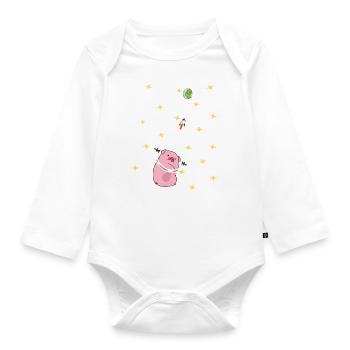 Pig in space - Organic Longsleeve Baby Bodysuit - white - Front