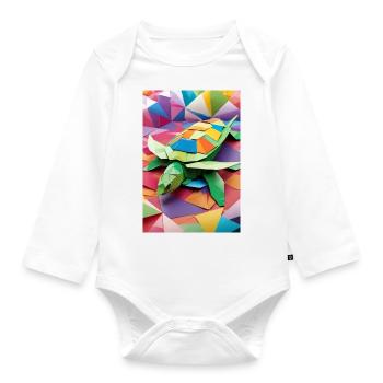 Regenbogen-Panzer - Origami-Schildkröte - Baby Bio-Langarm-Body - Weiß - Vorne
