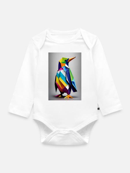 Origami-Pinguin - Baby Bio-Langarm-Body - Weiß