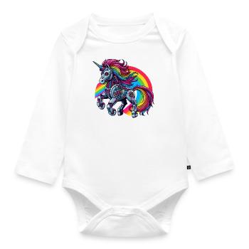 Cyborg Unicorn with Rainbow - Organic Longsleeve Baby Bodysuit - white - Front